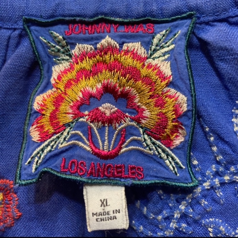 Johnny Was Royal Blue Embroidered Tunic with Multicolor Floral Accents - Picture 5 of 5
